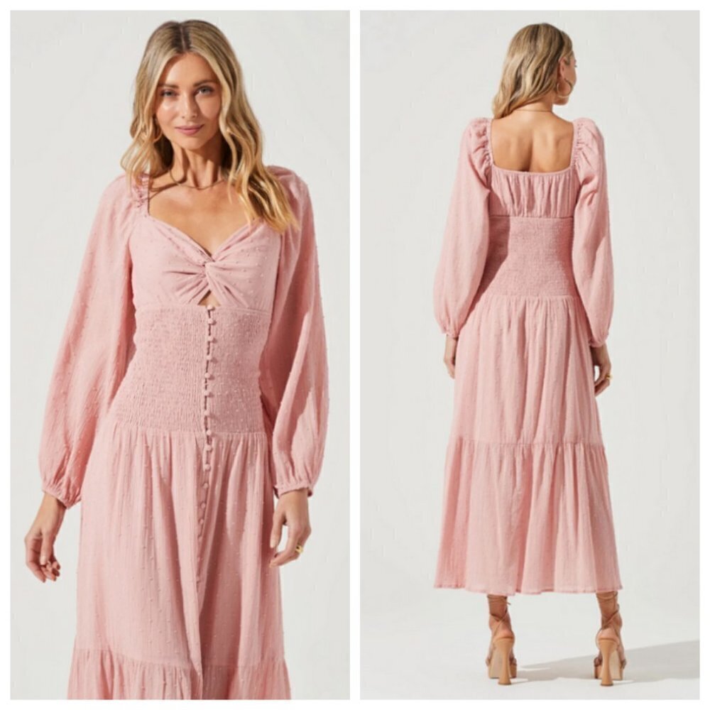 💕ASTR THE LABEL💕 Long Sleeve Twist Bust Dress ~ Soft Pink Small XS NWT - Picture 3 of 12